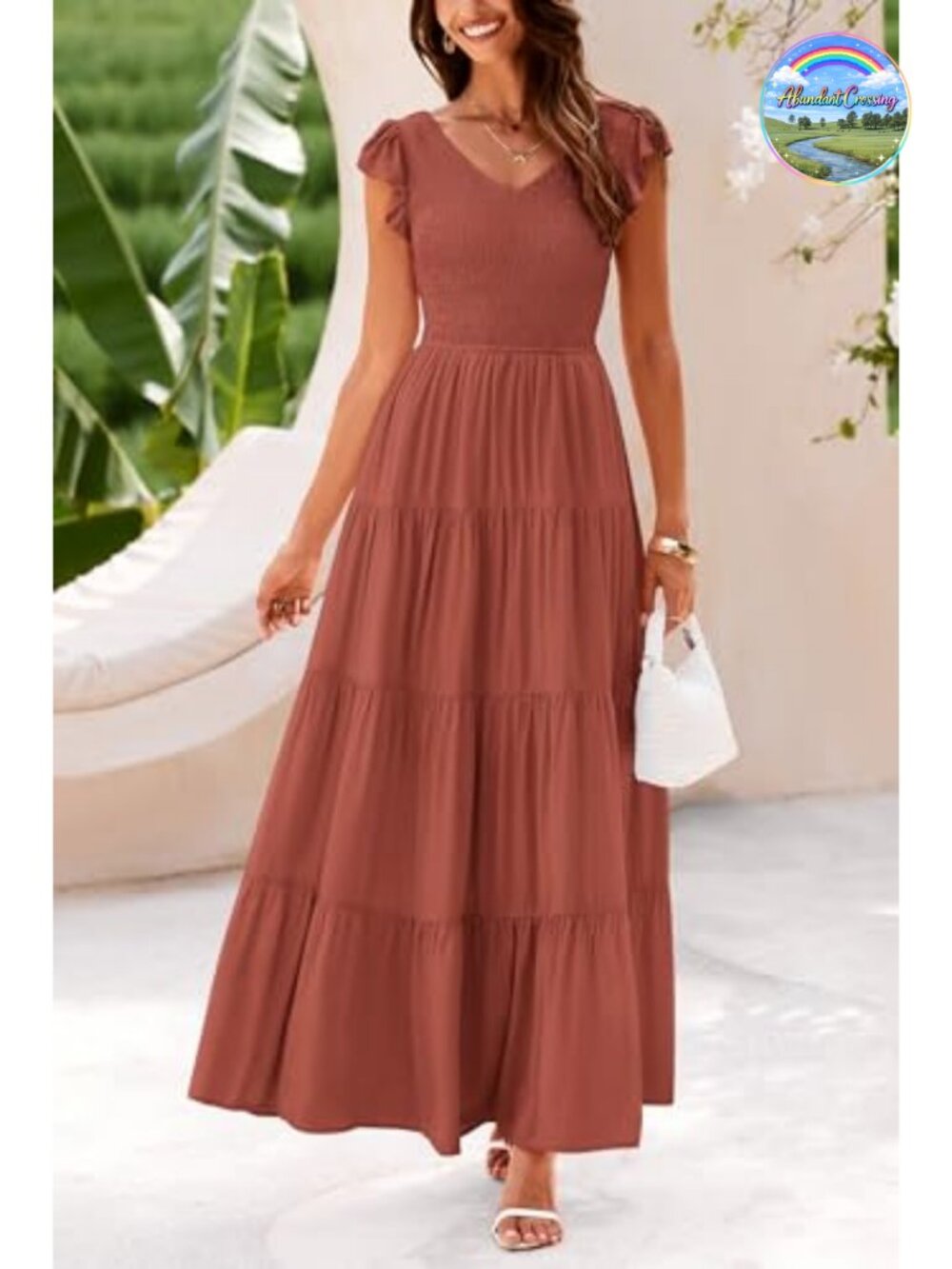 PRETTYGARDEN Womens Smocked Flowy Maxi Dress Summer Boho V-Neck